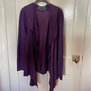 Karen Scott deep Purple  colored cardigan PL, ruffle detailing